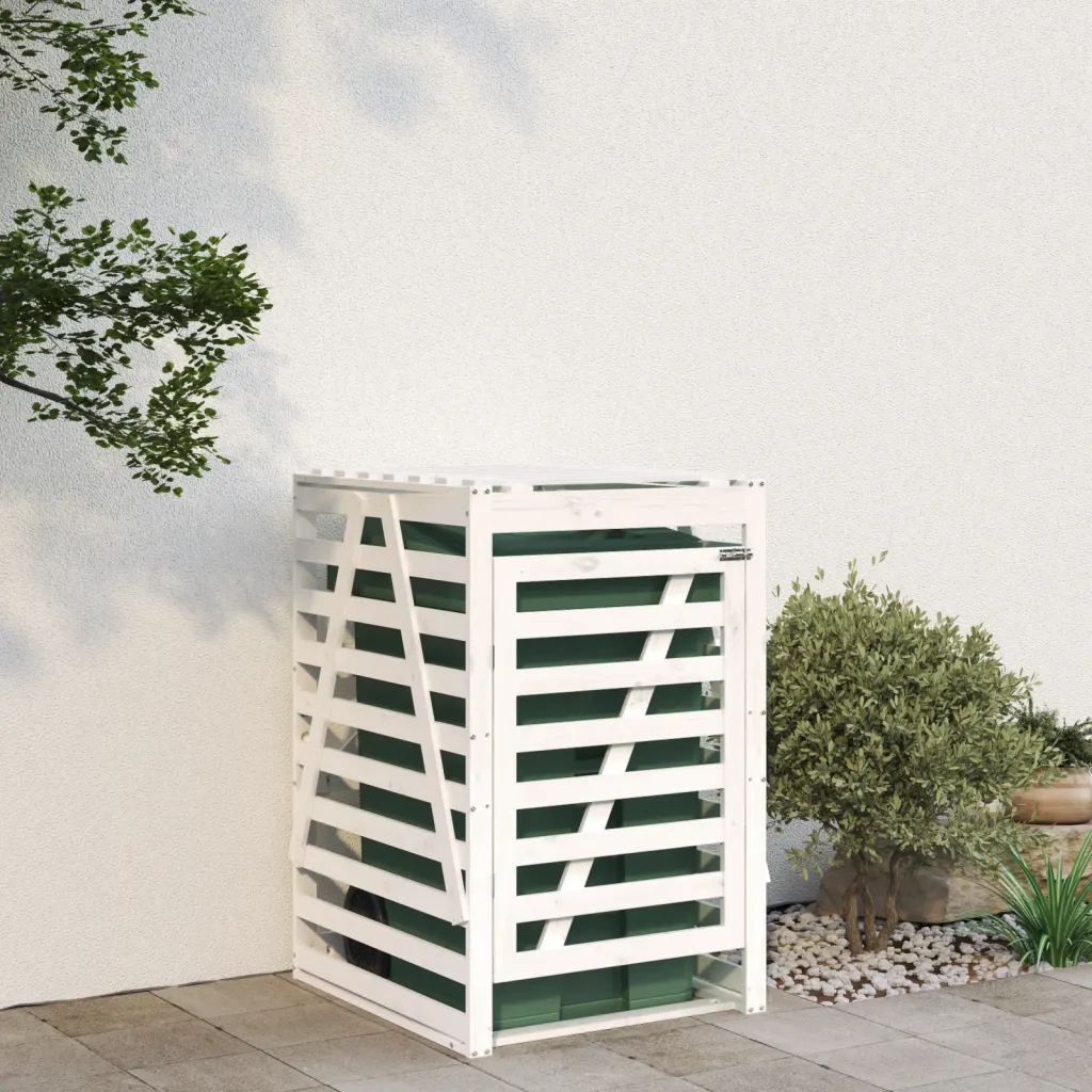 VidaXL (white pine, 84 x 90 x 128.5 cm) vidaXL Wheelie Bin Storage Garden Store Rubbish Trash Cover Solid Wood Pine
