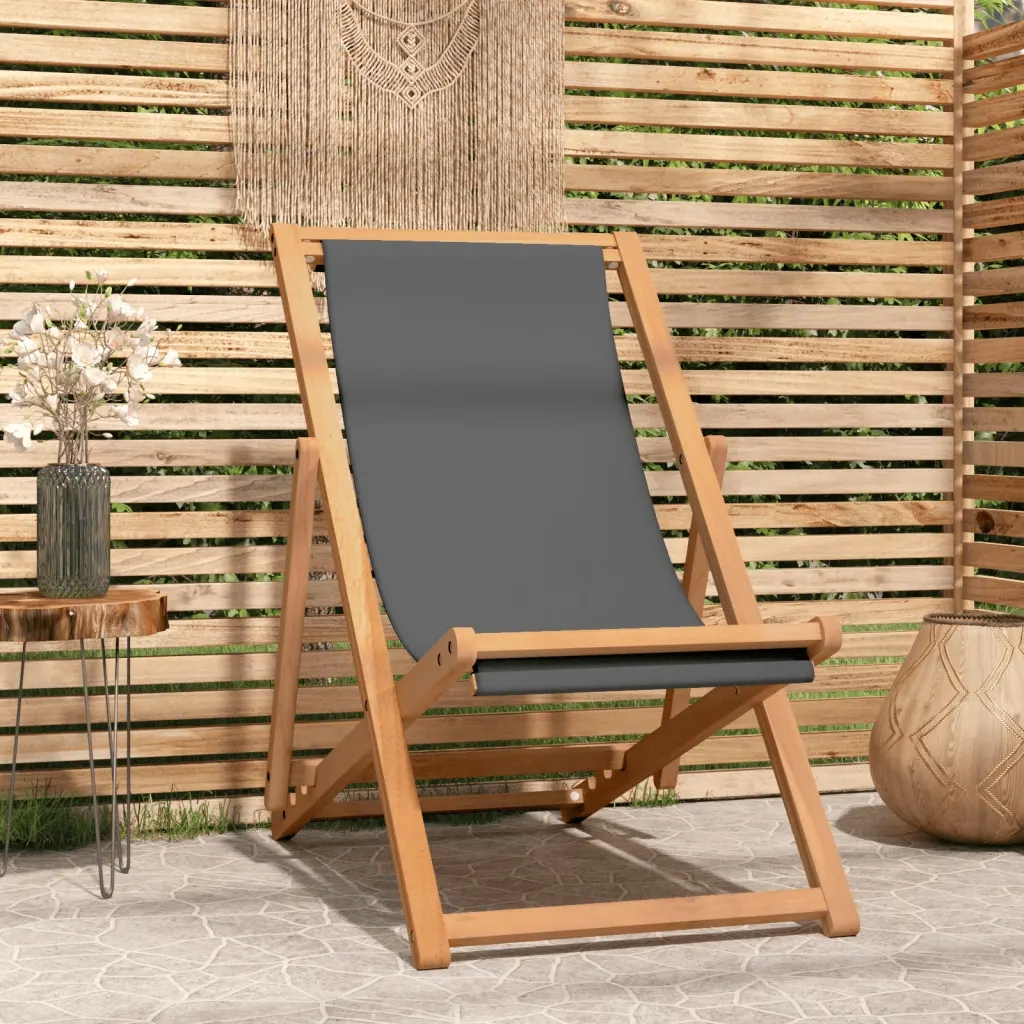 VidaXL Folding Beach Chair Solid Teak Wood Grey