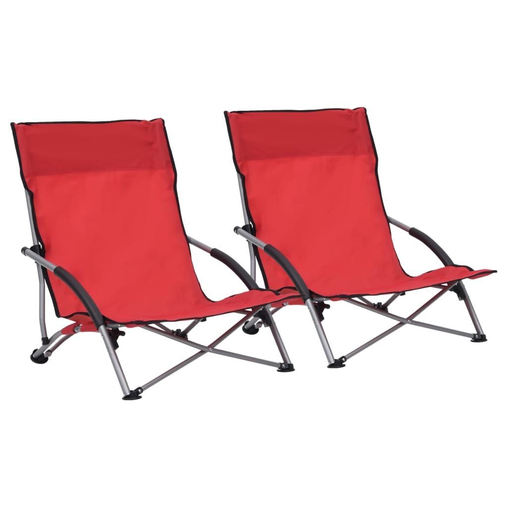 VidaXL Folding Beach Chairs 2 pcs Red Fabric