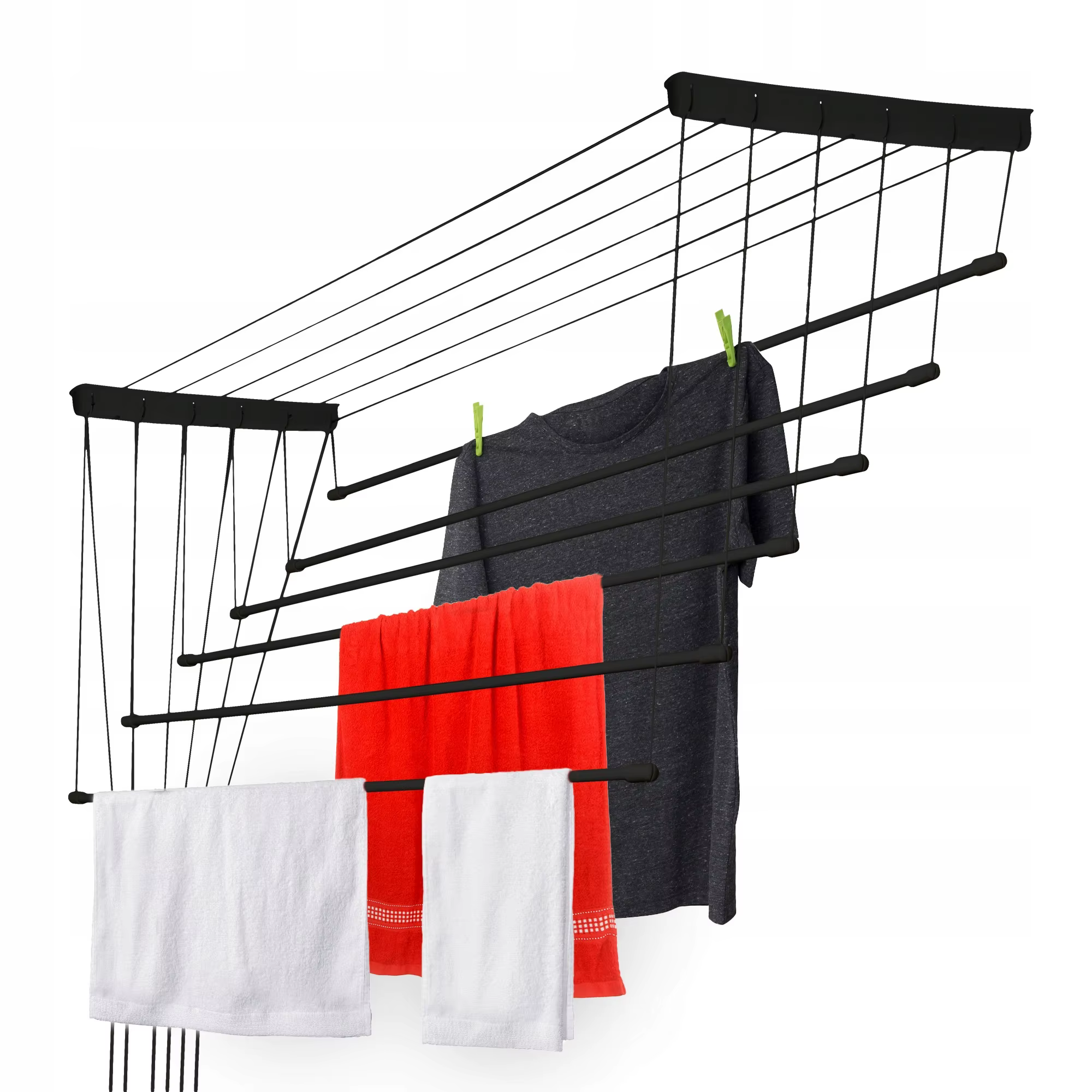 KADAX Ceiling Clothes Airer, Ceiling-Mounted Drying Rack With Steel Rods For Bathroom, Load Capacity 12 Kg (6 X 120, Black)