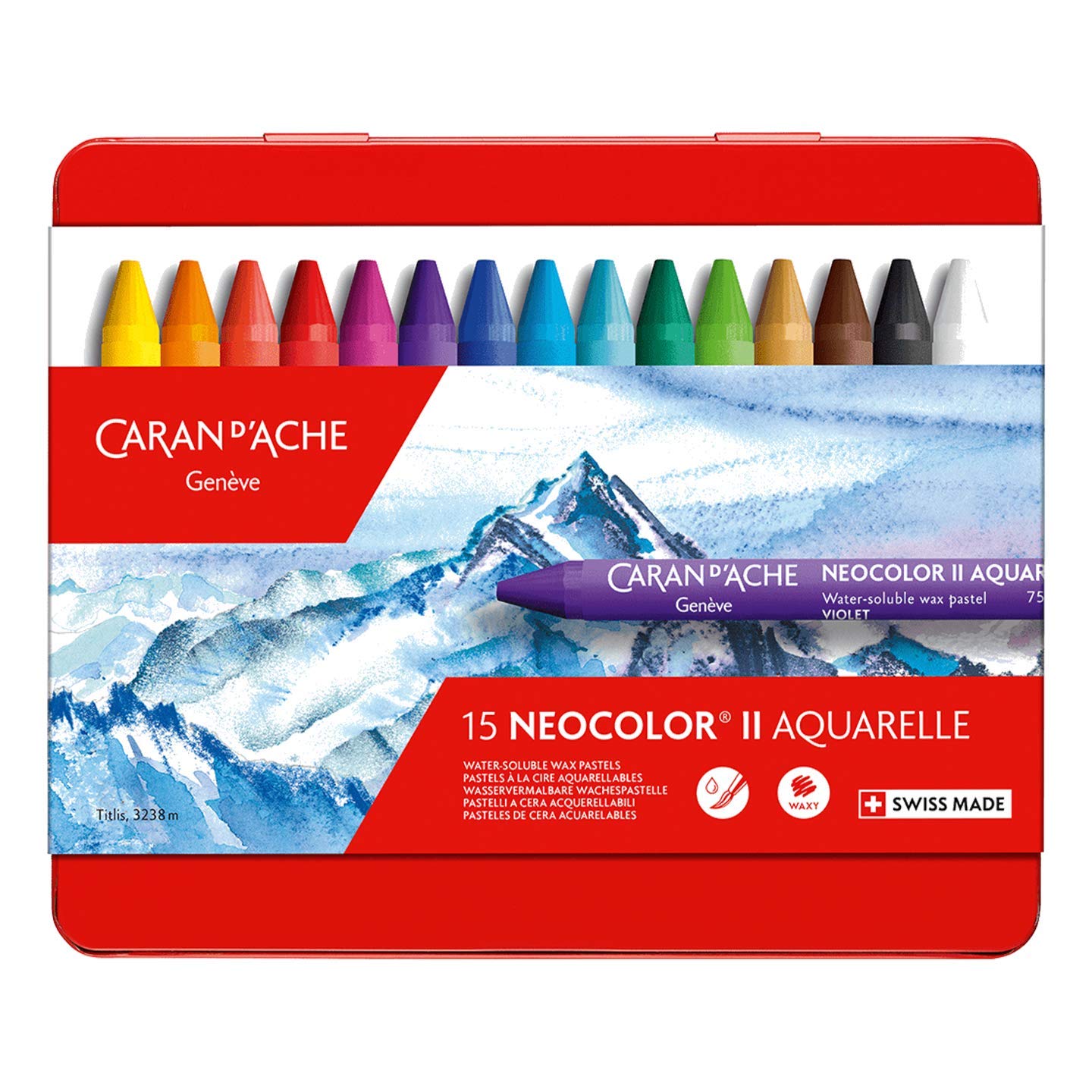 Caran D Ache Caran d'Ache Neocolor II Water-Soluble Wax Pastels Tin (Pack of 15)