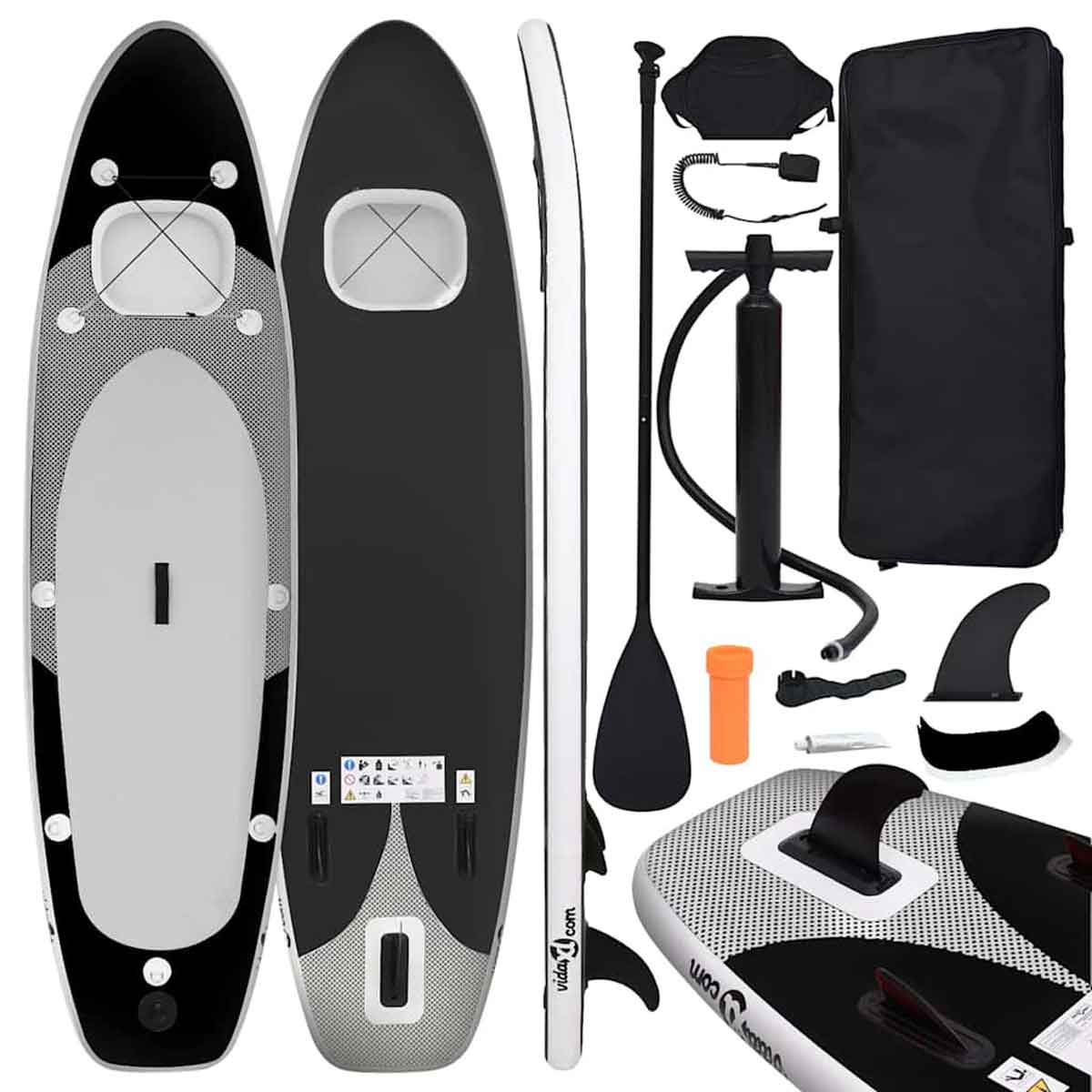 VidaXL Inflatable Stand Up Paddle Board Set Black 300x76x10 cm