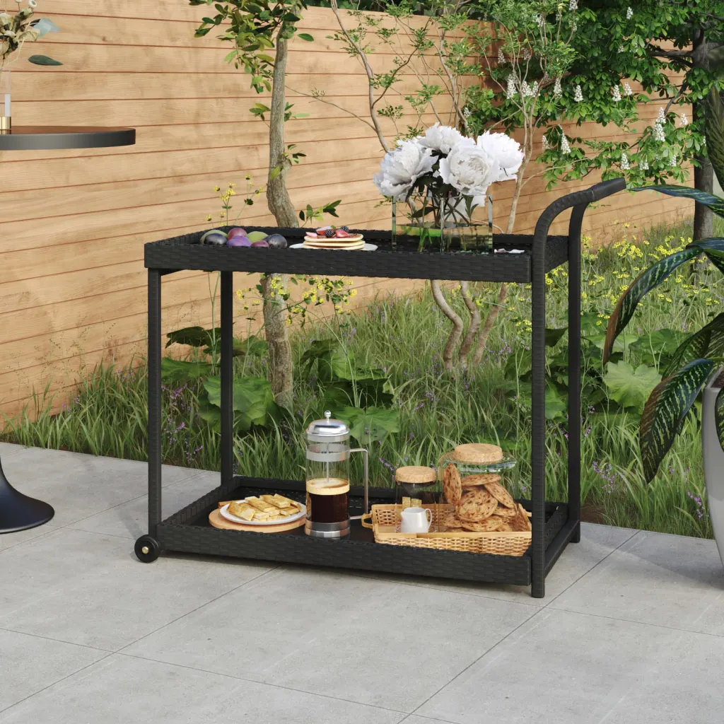 VidaXL Bar Cart Black 100x45x83 cm Poly Rattan