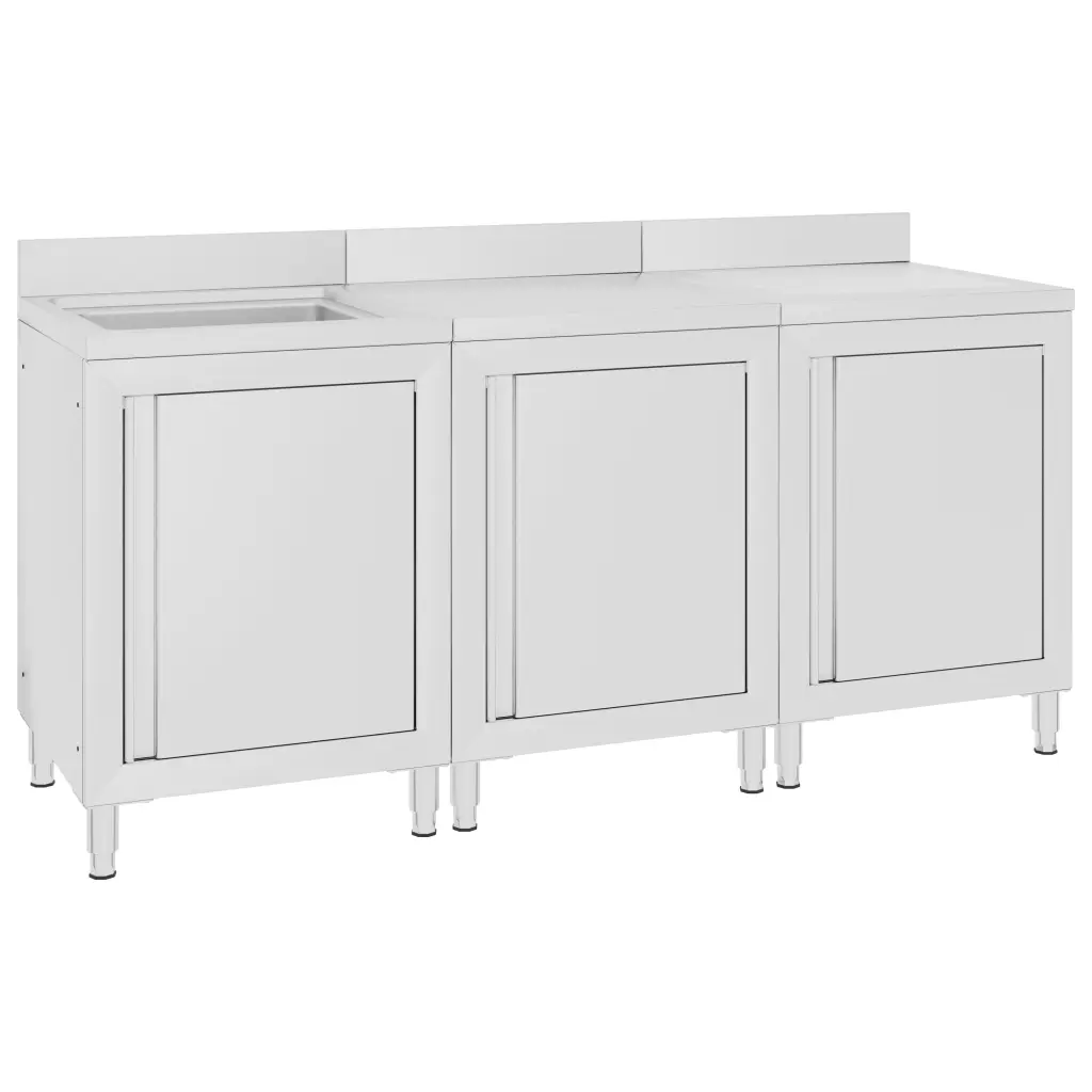 VidaXL Commercial Kitchen Sink Cabinet 180x60x96 cm Stainless Steel