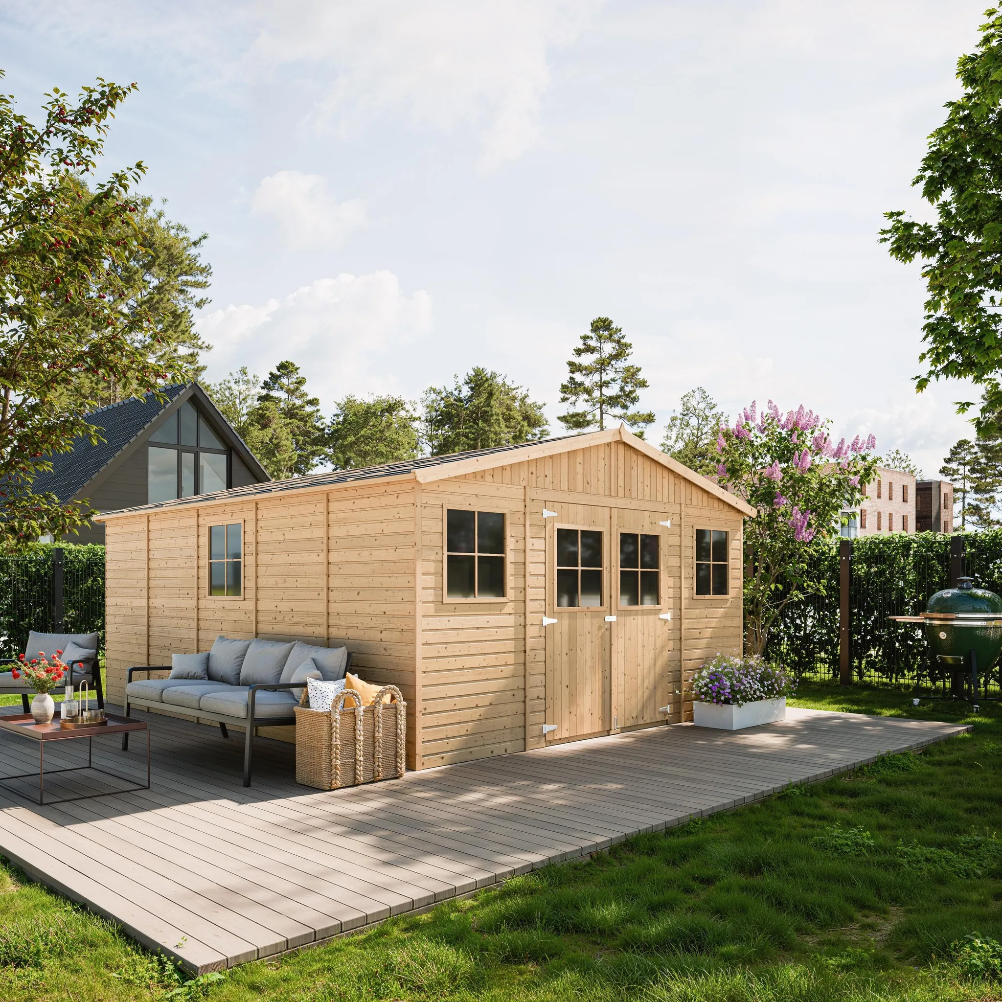 TIMBELA Spacious Wooden Garden Shed 14 X 17 Ft - Fsc Certified Wood - M333