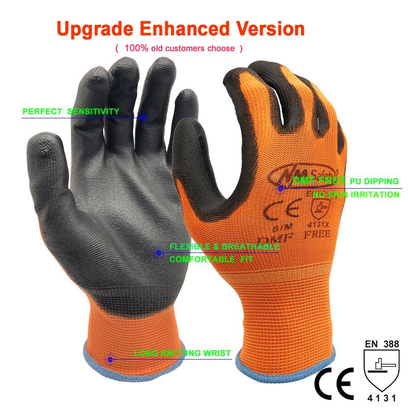 Binchi Protective Equipment 24Pieces/12 Pairs Safety Working Gloves Black Pu Nylon Cotton Glove Industrial Protective Work Gloves NMSafety Brand Supplier XXL