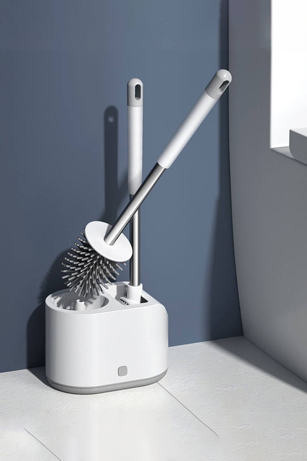 Living And Home 2 Pcs Toilet Brushes Combo Set Silicone and Nylon No Drilling Wall Hanging Holder & Traceless Adhesive in Off White