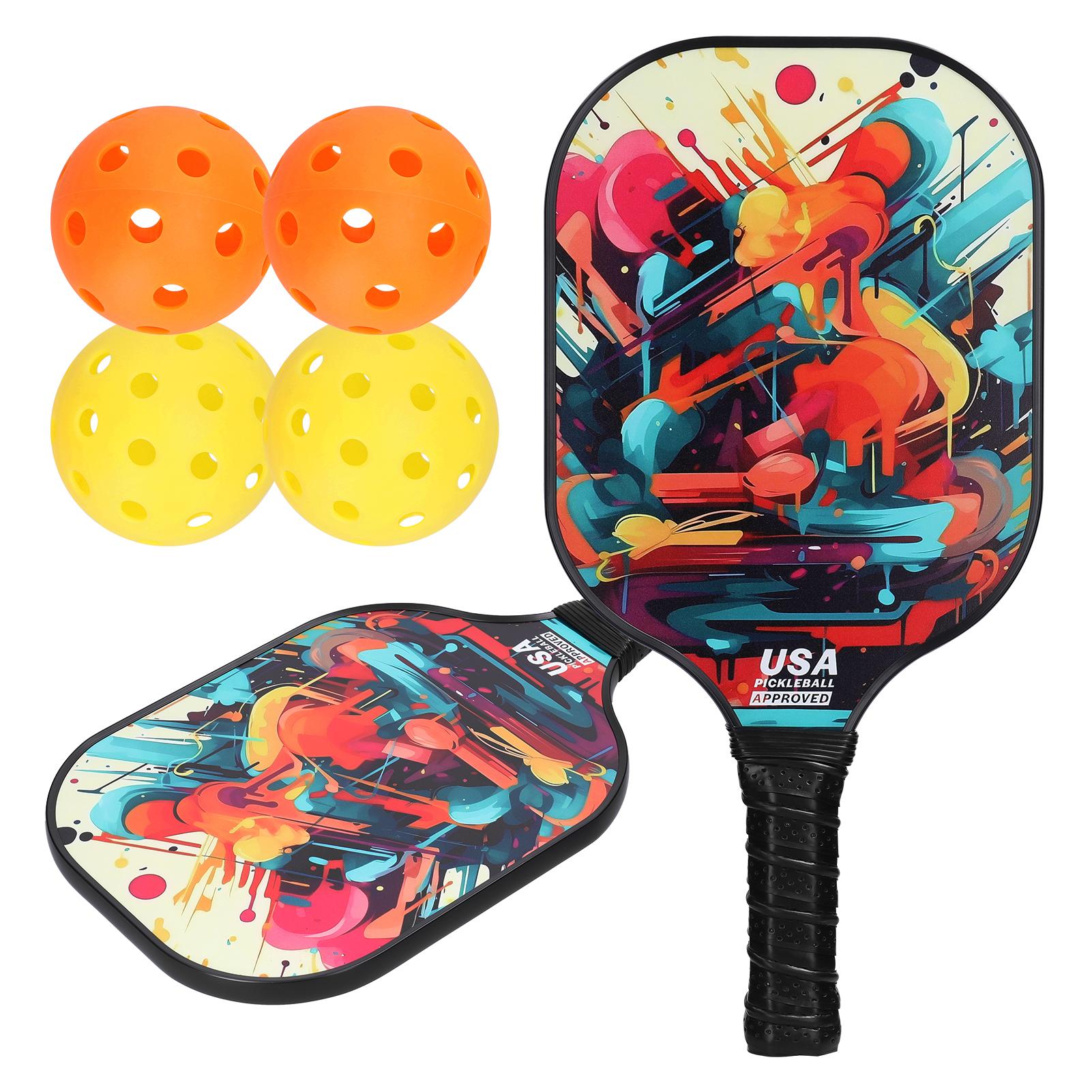 TOMTOP JMS Fiberglas Pickleball Rackets Set Pickleball Paddle Set of 2 Rackets and 4 Pickleballs Balls multicolour