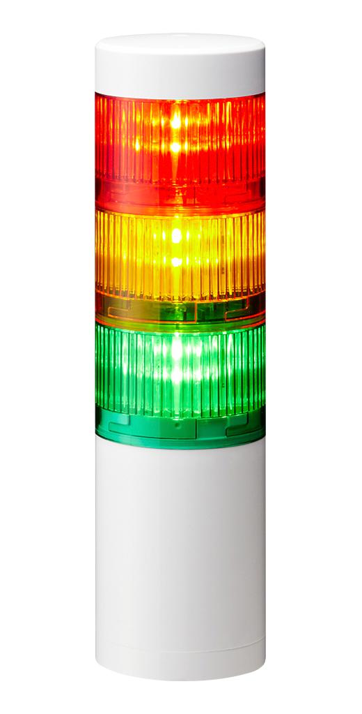 Patlite LR6 Series Coloured Signal Tower, 3 Lights, 24 V dc, Direct Mount