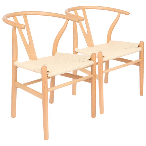 Nicholas Winter Beech Wooden Wishbone Dining Chairs - Natural - Set of 2