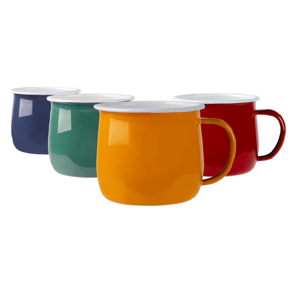 Coloured Enamel Belly Mugs - 375ml - 4 Colours
