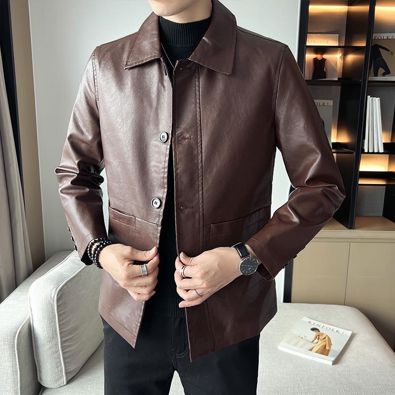 CHIC STUDIO Autumn and Winter Men's Leather Jackets, Thickened Velvet, Fashionable Large Size Leather Jackets, Middle-aged Dad Lapel Jackets 5XL