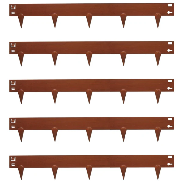 5pc Steel Lawn Edging Set - 5m x 8cm - Brown