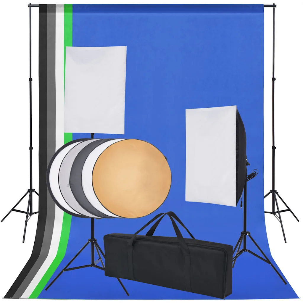 VidaXL Photo Studio Kit: 5 Coloured Backdrops & 2 Softboxes