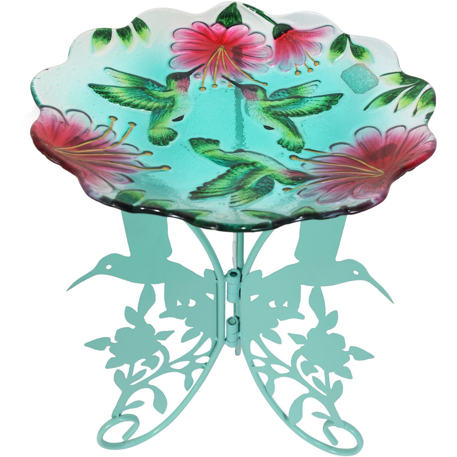 Glass Hummingbird Bird Bath - Blue