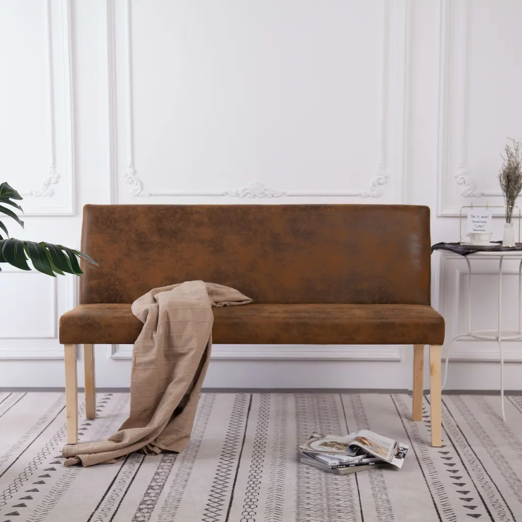 VidaXL Bench 139,5 cm Brown Faux Suede Leather
