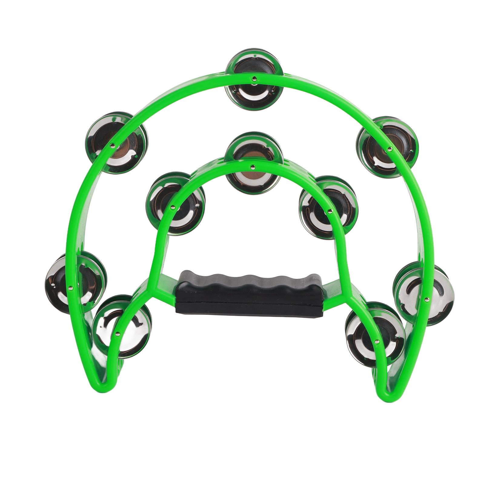 TOMTOP JMS Double Row Hand Tambourine Metal Tambourine with Plating Bells Percussion Musical Instrument Green