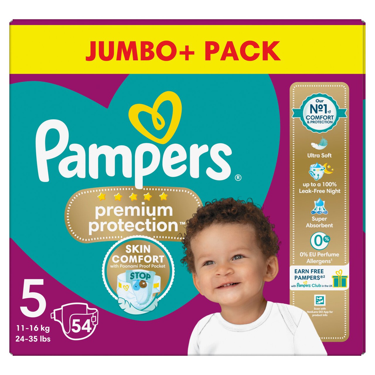 Pampers Premium Protection Nappies Taped Size 5 54 Nappies Jumbo+Pack