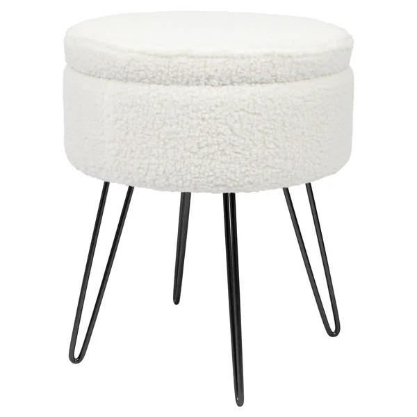 Round Boucle Storage Footstool - H46 x D37cm - Black