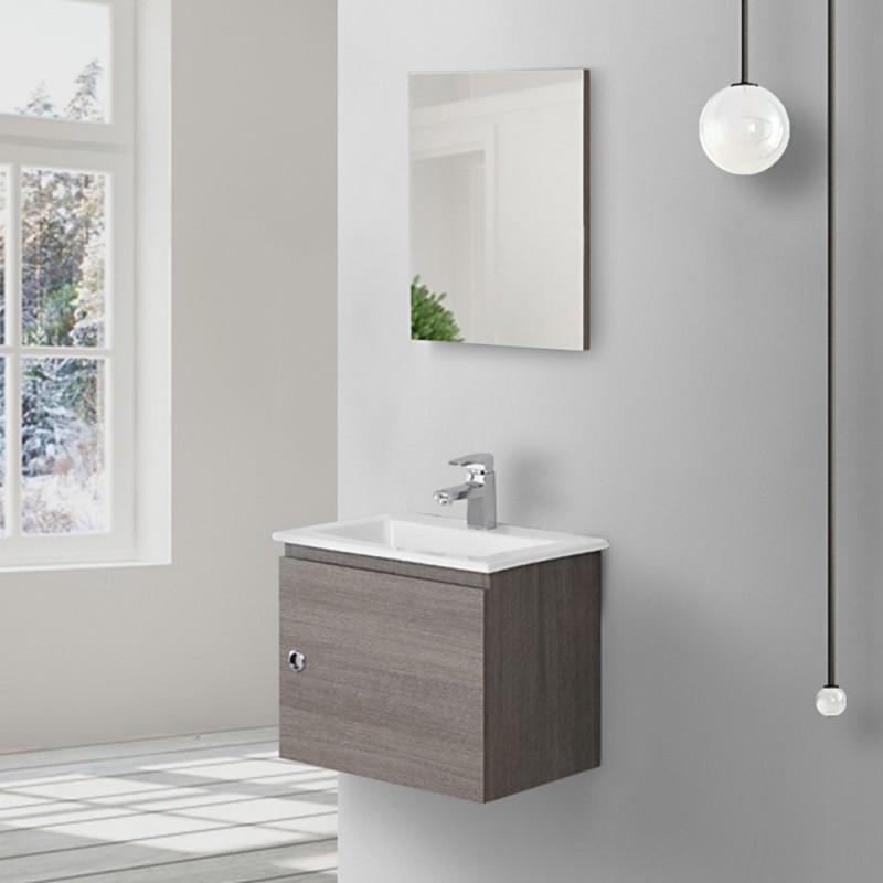 FERIDRAS Feridras Composizione bagno mobile sospeso rovere scuro lavabo specchio 606054