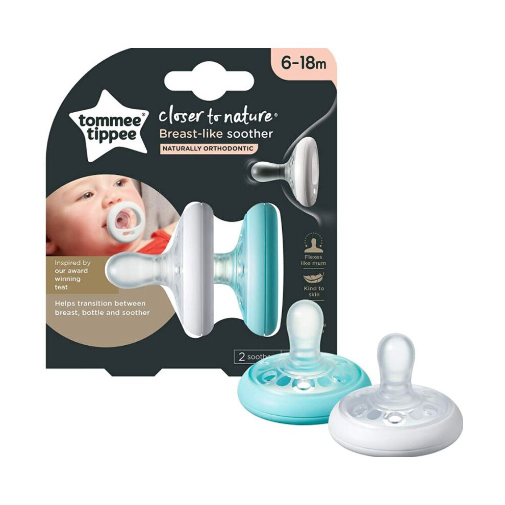 Tommee Tippee Breast Like Soothers 6-18 Months - Pack of 2 White / Blue Unisex