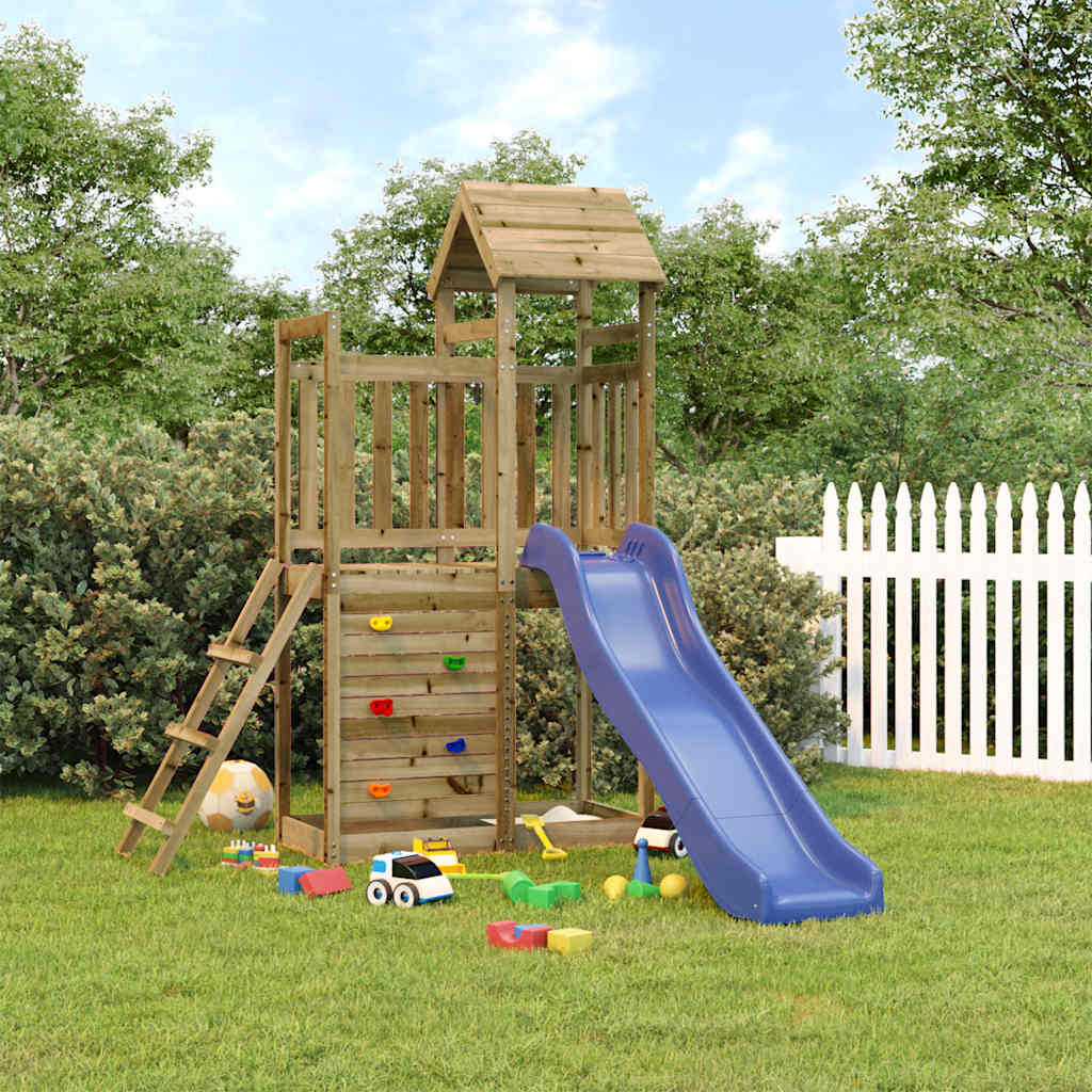 VidaXL (solid impregnated pinewood) vidaXL Playhouse Climbing Frame Play Frame with Slide Rockwall Solid Wood Pine